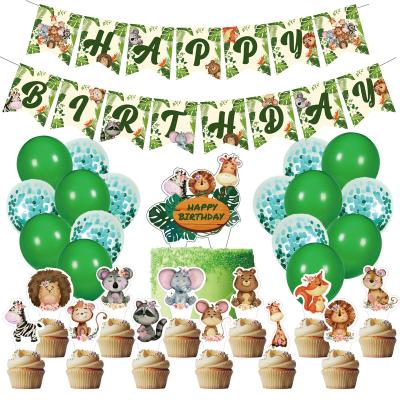 China Wild Forest Animal Pull Flag Cake Birthday Theme Jungle One Size Card Balloon Birthday Party Decoration Set for sale