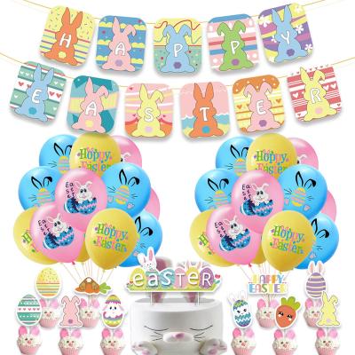 China Easter Birthday Party Easter Egg Bunny Cake Card Balloon Pull Flag Set Party Decoration for sale