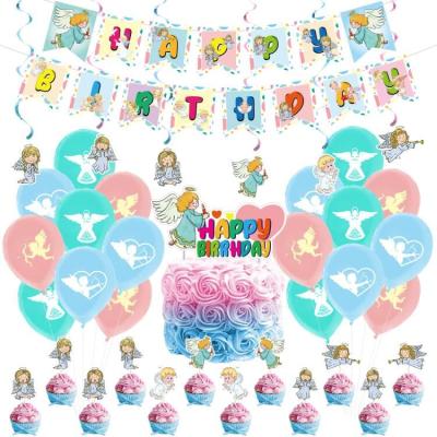 China Theme Children's Theme Birthday Party Wedding Baby Party Decoration Angel Kids' Letter Pull Flag Cake Flag Spiral Balloon Set for sale