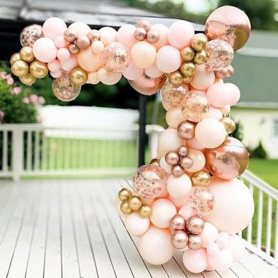 China Orange Arch Kit Garland Birthday Wedding Baby Party Decoration Macaron Balloon Metallic Chrome Balloons with Pink Gold Confetti Latex Balloon for sale