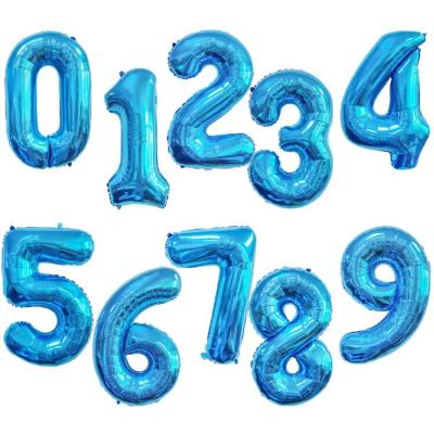 China Blue Numbers 32inch Birthday Wedding Baby Party Decoration 0-9 Inflatable Birthday Party Layout Aluminum Foil Number Balloons for sale