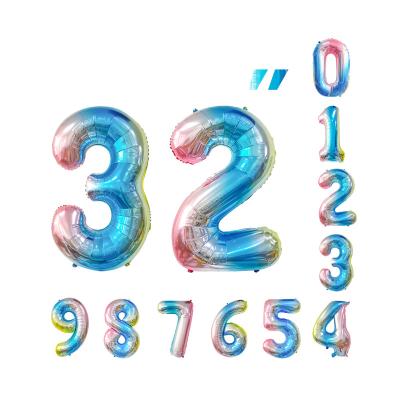 China Birthday Wedding Baby Party Decoration 32inch Gradient Number Birthday Party Layout 0-9 Inflatable Foil Number Balloons for sale