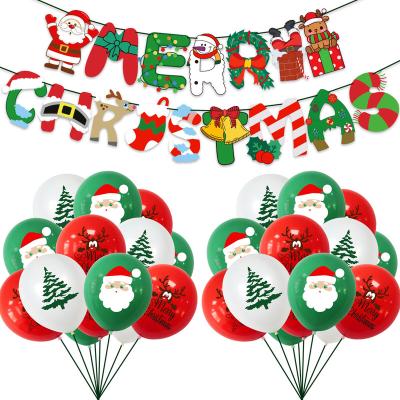 China Xmas Party Christmas Mall Decoration Latex Balloon Santa Claus Christmas Tree Paper Banner Pull Flag Set Decoration for sale