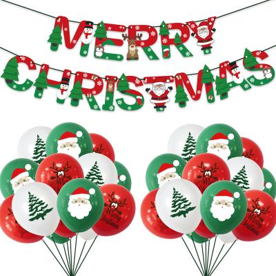 China Xmas Party 12inch Red and Green Balloons with Santa Claus /Rudolph/Christmas Tree and Banner Party Paper Decorations for sale