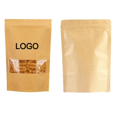 China Recycled Materials Kraft Paper Self Seal Packaging Bags With Window Zipper Food Nut Powder Pouch Custom Printed With Your Logo for sale