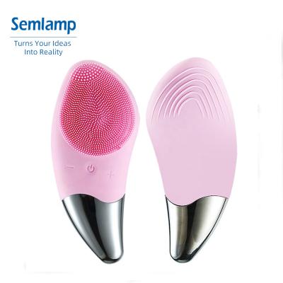 China 2021 Acne Treatment Best Private Label Rechargeable Electric Waterproof Double Sided Sonic Mini Silicone Facial Cleansing Brush for sale