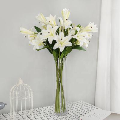 China Yiwu Factory Wholesale Realistic Spot Artificial 3D Printing 3 Hea Lily Wedding Decoration Artificial Silk Flowers for sale