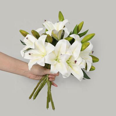 China Real Touch 3D Printing Lily Flowers 2020 Factory Yiwu Latex Silk Flowers Wholesale Lifelike Artificial Home Decoration for sale