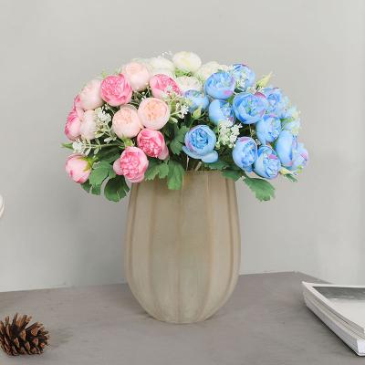 China 2021 New Fashion Peony Realistic Artificial Wedding Silk Flowers Bouquet Artificial Living Room Decoration for sale