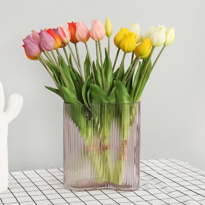 China Natural wholesale vase table top wedding tulip head 5 latex touch factory Yiwu touch artificial flowers for wedding decoration for sale