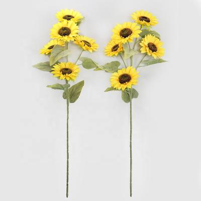 China Chinese Factory Wholesale 97cm Natural Touch 5 Heads Sunflower Town Farmhouse Decorator Artificial Silk Flowers For Outdoor Wedding for sale