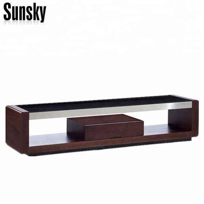 China PANEL 672 D-F Living Room Furniture Tempered Black Glass Wooden MDF TV Cabinet for sale