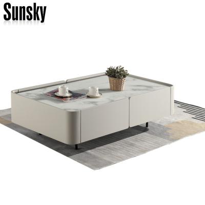 China (Height) adjustable wooden coffee table living room use with glass on top for sale