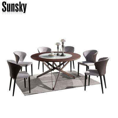 China (Height)Adjustable Wooden MDF Dining Table With Glass On Top Iron Bronze Drawing Leg for sale