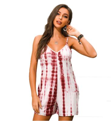 China New Arrival Fashion Jumpsuit Breathable Romper Pants Women Tie Dye Boho Printed Bohemian Loose Jumpsuits for sale