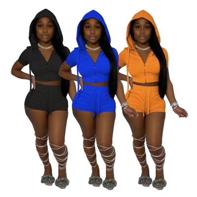 China Wholesale Hot Selling Breathable Women Autumn Clothes Young Lady Two Piece Set Summer Casual Hooded Regular Fashionable African Crop for sale