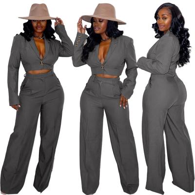 China QUICK DRY Women Two Piece Sets Long Sleeves Turn-Down Collar Solid Color Women's Casual 2 Piece Pant Set Women's Blazer Spring Set for sale