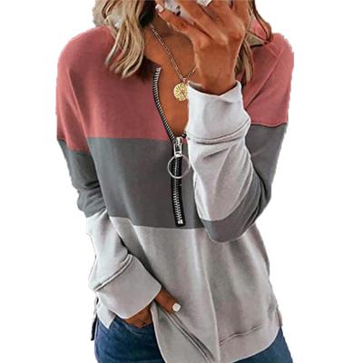 China Fashionable Wholesale Spring& Autumn Color Block Zipper Collar Breathable Women's Casual Sweater Sport Sheath Long Tops for sale