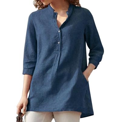 China High Quality Canvas Women's Breathable Shirt Half Sleeve Shirt Plus Size Round Neck Shirt Breathable Environmental Protection Top for sale