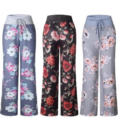 China Wholesale Fashionable Women Breathable Christmas Elements Loose Drawstring Camouflage Floral Stripes Print Pants for sale