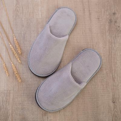 China Hotel Bathroom Travel Factory Coral Fleece Slippers Gray Disposable Washable Custom Made Non-Slip Bedroom Slippers With Logo for sale