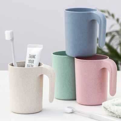 China Sustainable Custom Logo Wheat Straw Travel Toothbrush Gargle Cup Bathroom Eco-friendly Biodegradable Mouthwash Cup With Stand for sale