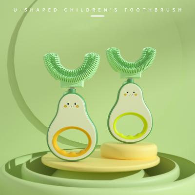 China Silicone U Shaped Teeth Oral Baby Toothbrush 360 Custom Children Care Appliances Manual Cartoon Kids U Shape Silicone Toothbrush for sale