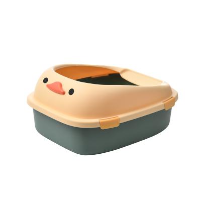 China Cat Litter Box Large Top Collapsible Entrance Stocked Anti-splatter Bin With Lid Enclosed Plastic Cat Litter Box for sale