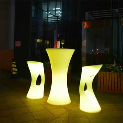 China Waterproof Illuminated Furniture Outdoor Nightclub LED Cocktail Table And Chairs Strong Bar Furniture Sets for sale