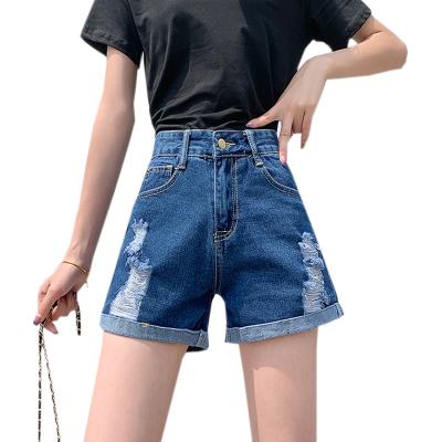 China Korean version 2021 new summer breathable women's wear ripped denim shorts high waist loose leg slinging wide leg jeans for sale