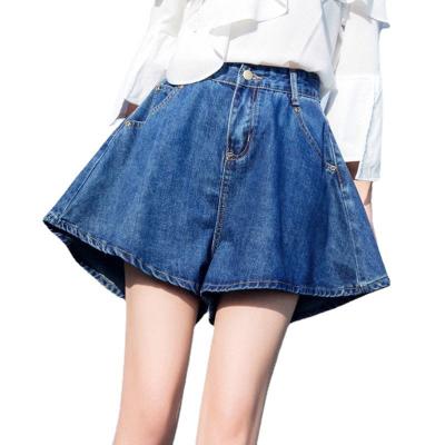 China High waist breathable denim shorts loose women and shows skirt line one thin one hundred pants set up wide legs outside hot pants summer wear for sale