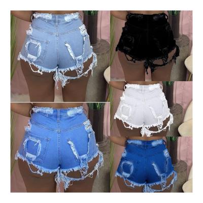 China Newcomers QUICK DRY brocken hole women denim summer shorts pack zipper fly pockets fringed denim shorts raw ripped jeans for women for sale