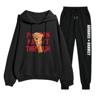 China Breathable Hot Selling Little Bear Printing Drawstring Fashion Unisex Jogger Sets 2 Piece Sets Sweatpants And Loose Hoodie Plus Size Sets for sale