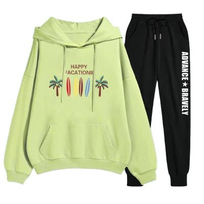 China All-match hooded casual two-piece sets large size women top+trousers new breathable unisex sweatsuit ladies jogging sportswear women for sale