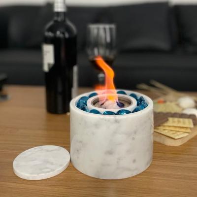 China Stored Portable Fire Pit Indoor Modern Tabletop Fireplace Heater Fire Bowl Outdoor Concrete Effect Marble Fire Table for sale