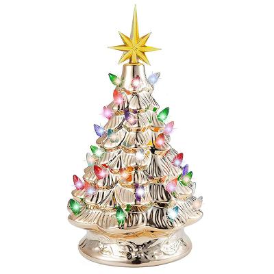 China 12 Inch Environmental Friendly Ceramic Christmas Tree Pre-lit Desktop Christmas Tree With Bulb for sale