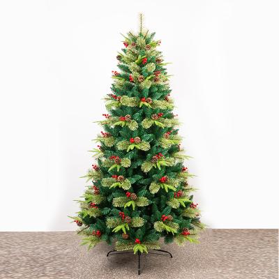 China Environmental Friendly Mixed Hinge Christmas PE PVC Automatic Pine Tree With Red Berries Led Christmas Tree Light for sale