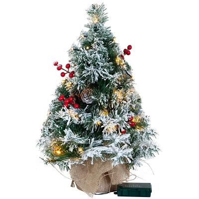 China Environmental Friendly 22 Inch Prelit Table Top Christmas Tree Home Decoration Snow Flocking Christmas Tree for sale