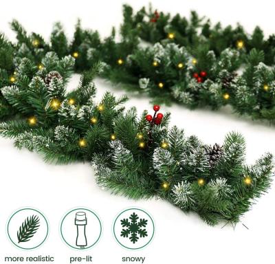 China Beautiful Customizable Design Prelit Luxury Led Christmas Garland 9 Feet Green Led Christmas Light Garland for sale