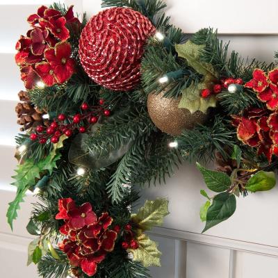 China Lovely Christmas Scene Christmas Decoration Ball Garland Artificial Christmas Wreath With Led Lights for sale