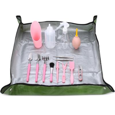 China Cute 15 pcs Succulent Plant Tools Kit with Plant Potting Tarp Mat, Mini Garden Hand Tools Set, Succulent Transplanting Tool,Pink for sale