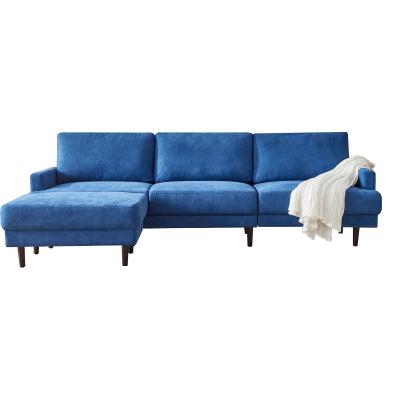 China Modern Modern Sofa L Shape, Fabric 3 Seater With Footstool - Blue for sale