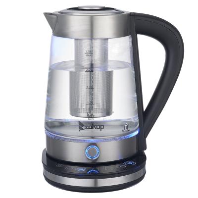 China ZOKOP HD-2005D 110V 1500W 2.5L Electric Kettle Blue Glass Electric Kettle With Filter for sale