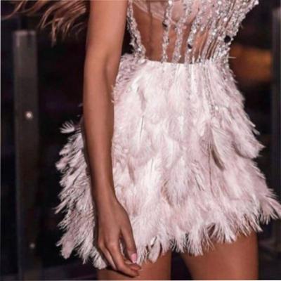 China 2022 new arrival fashion design ladies anti-static sequin slim evening dresses feather mini dress for sale