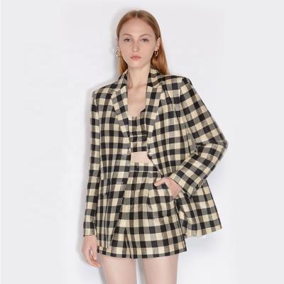 China Anti-wrinkle OEM customization 2022 New Autumn Plaid Blazer Suit Silk Suit Jacket Women Canvas for sale