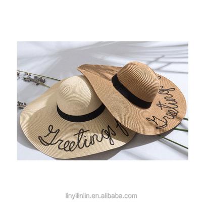 China Eco - Friendly Striped Paper Straw Hat Summer Beach Sun Wide Brim Hat For Women for sale