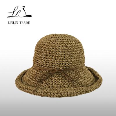 China Wholesale Picture Fashion Wide Brim Women's Beach Crocheted Paper Straw Hat For Ladies for sale