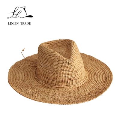 China Picture Wide Brim Dyed Color Panama Straw Hats Raffia Braid Hat Handmade Panama Hat for sale