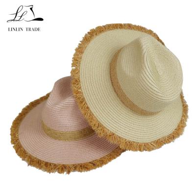 China Custom Mixed Braid Straw Panama Hats Wholesale Sun Fedora Hat Character Good Quality Paper Braid Raffia Hat for sale