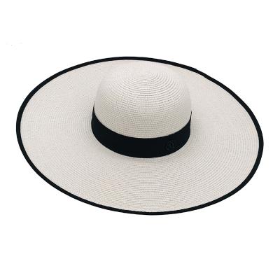 China Wide Brim Straw Hat For Lady Straw Paper Beach Floppy Folding Hat Beautiful Wholesale Cheap Character for sale